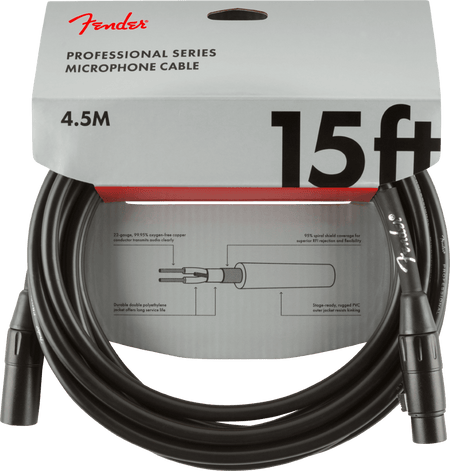 Fender PROFESSIONAL SERIES MICROPHONE CABLE 15', Black