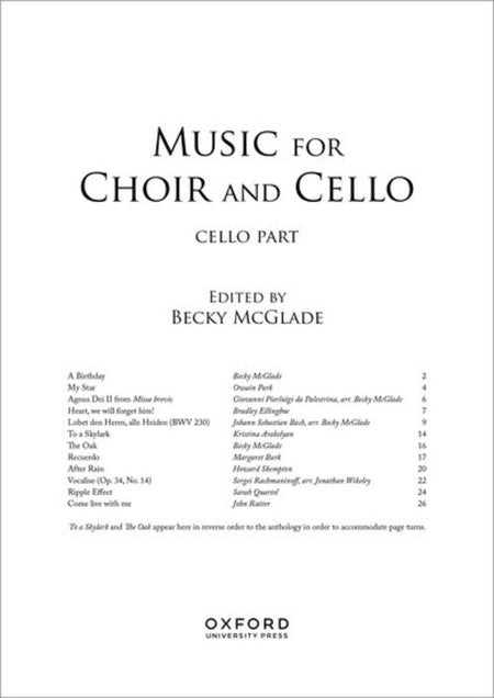 MUSIC FOR CHOIR AND CELLO CELLO PART