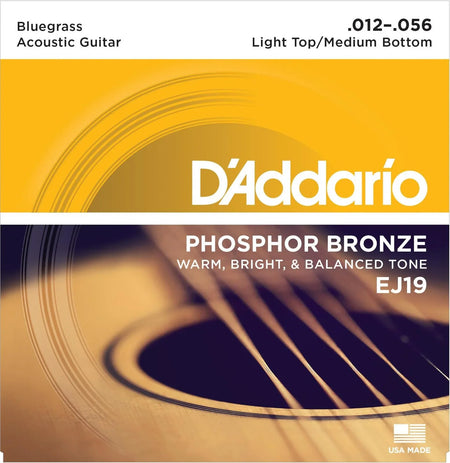 D'ADDARIO EJ19 PHOSPHOR BRONZE ACOUSTIC GUITAR STRINGS, BLUEGRASS, 12-56