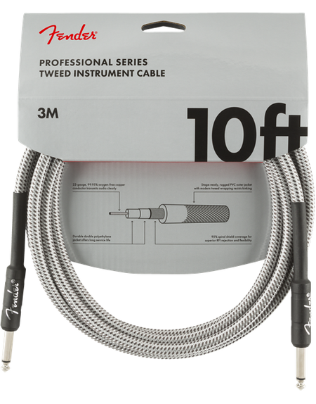 Fender PRO SERIES INSTRUMENT CABLE, TWEED 10', White