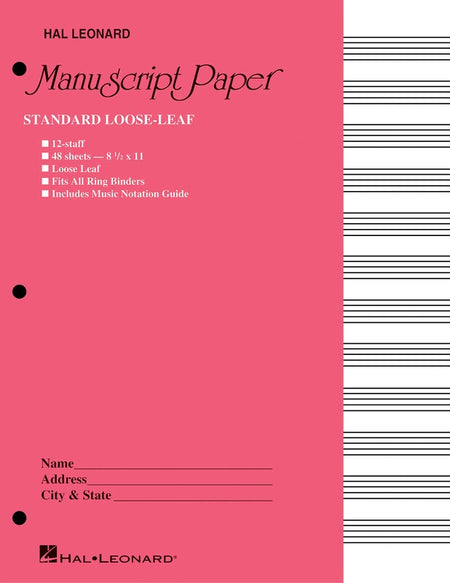 MANUSCRIPT PAPER LOOSE LEAF 48PP 12 STAVE PINK