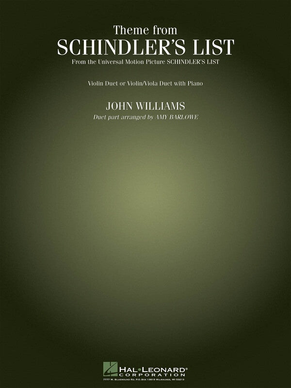 THEME FROM SCHINDLERS LIST VIOLIN DUET/PIANO