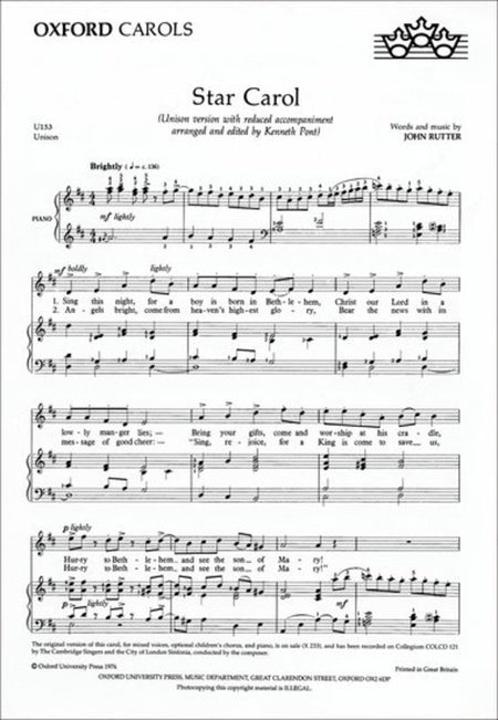 STAR CAROL ARR RUTTER SIMPL UNISON/PNO
