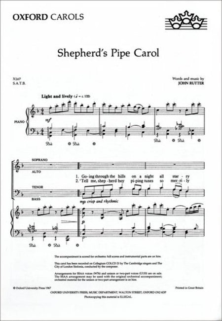 SHEPHERDS PIPE CAROL SATB/PNO