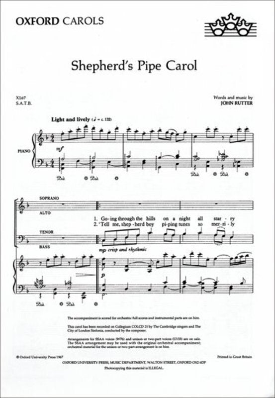 SHEPHERDS PIPE CAROL SATB/PNO