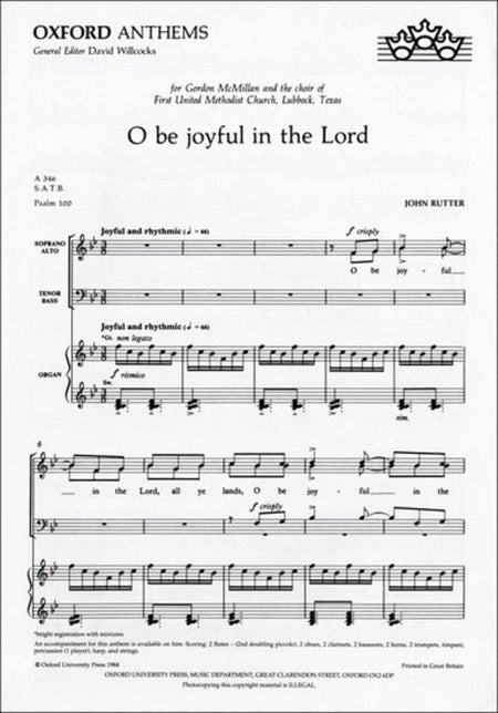 O BE JOYFUL IN THE LORD SATB/ORG