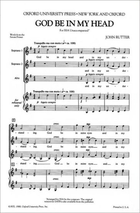 GOD BE IN MY HEAD SSA UNACCOMPANIED