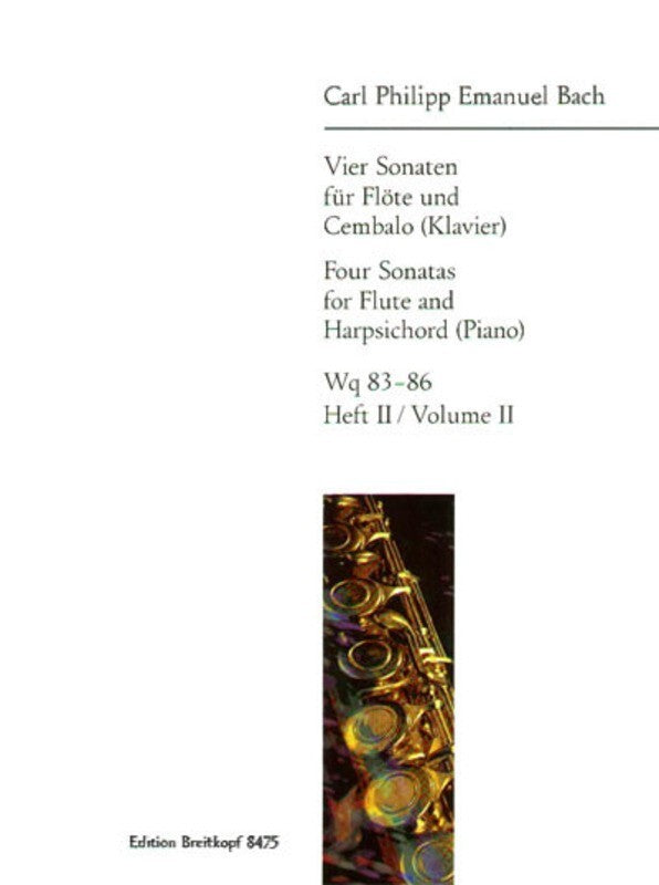 CPE BACH - 4 SONATAS VOL 2 WQ 85 G WQ 86 G FLUTE/PIANO