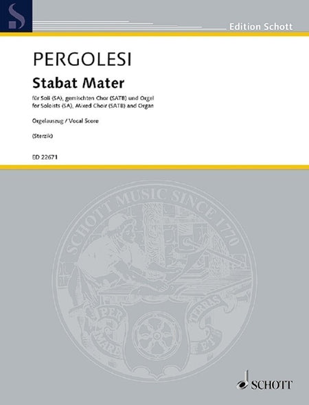 PERGOLESI - STABAT MATER CHORAL/ORGAN SCORE