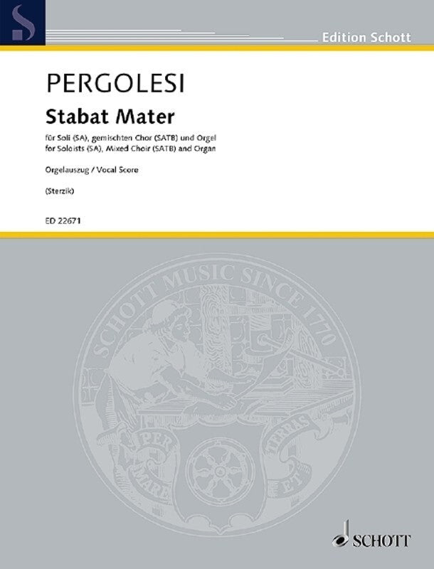 PERGOLESI - STABAT MATER CHORAL/ORGAN SCORE