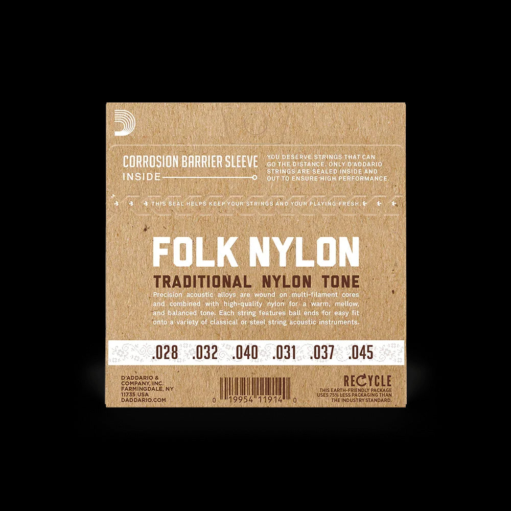 D'Addario EJ32C Folk Nylon Guitar Strings, Ball End