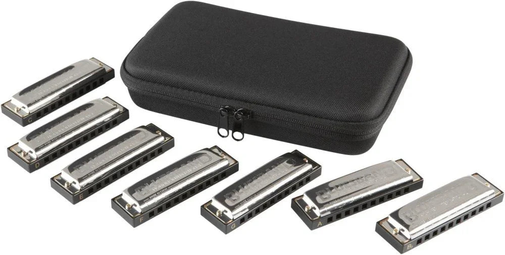 Hohner BluesBand Set of Seven Harmonicas 7 keys with Custom case